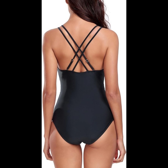 Women's V-Neck Tummy Control One Piece Bathing Suit - Picture 2 of 8